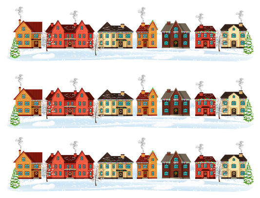 Tiras de imágenes de decoración comestible para tartas con tiras de ciudades de casas navideñas ABPID50710