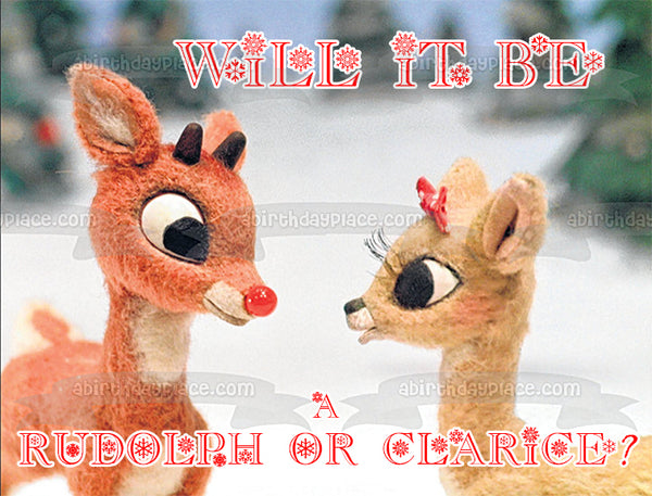 Rudolph the Rednose Reindeer Gender Reveal Edible Cake Topper Image ABPID50711