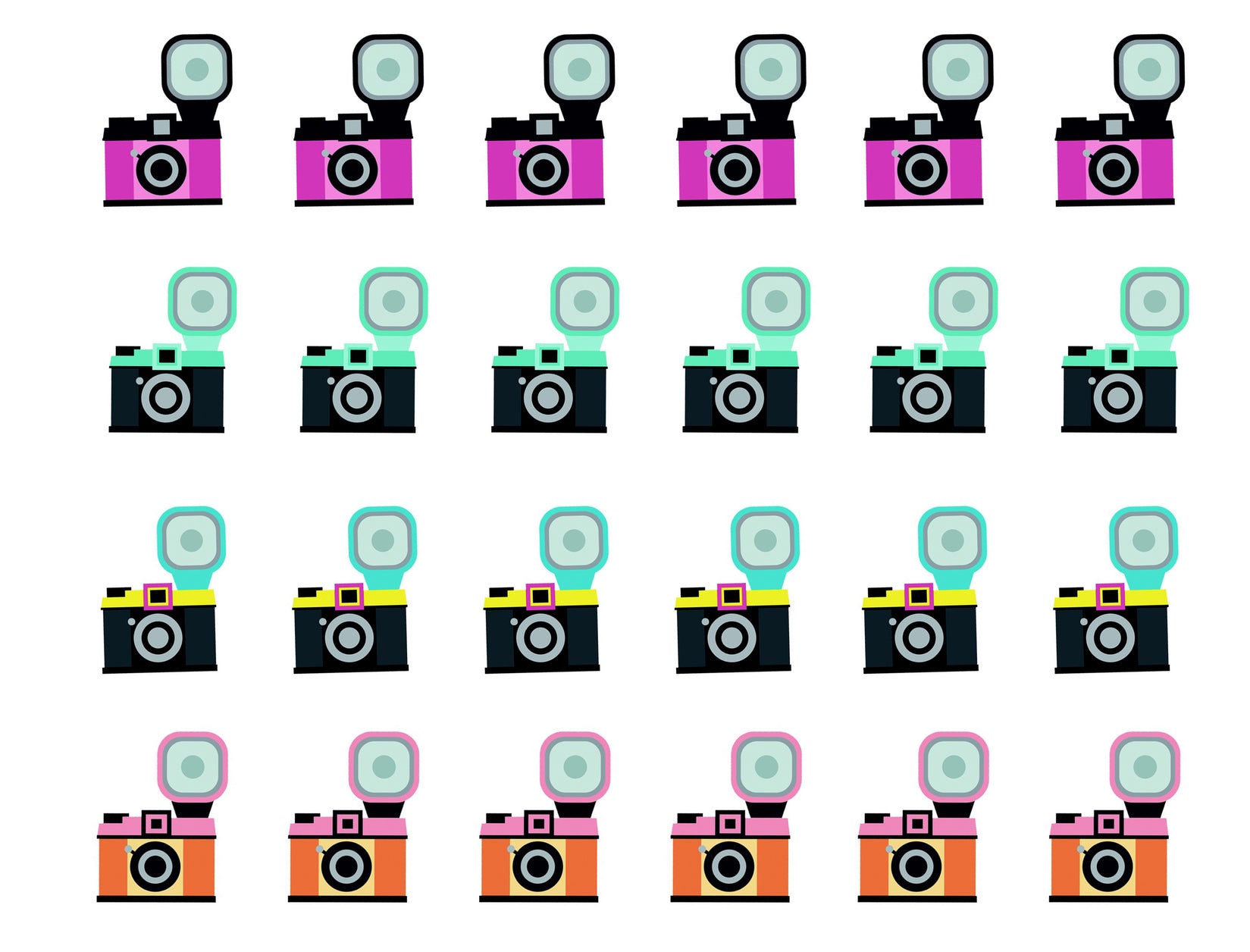 Cute Colorful Vintage Camera 24 Count Edible Cupcake Topper Images ABPID50745