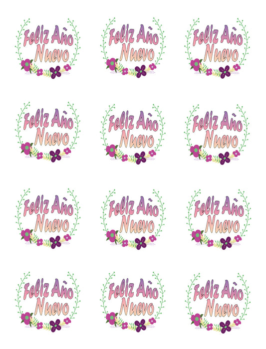 Feliz Año Nuevo Flower Purple Pink Cupcake Toppers 12 Count Edible Cupcake Topper Images ABPID50783