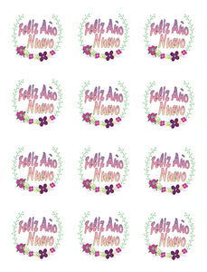 Feliz Año Nuevo Flower Purple Pink Cupcake Toppers 12 Count Edible Cupcake Topper Images ABPID50783