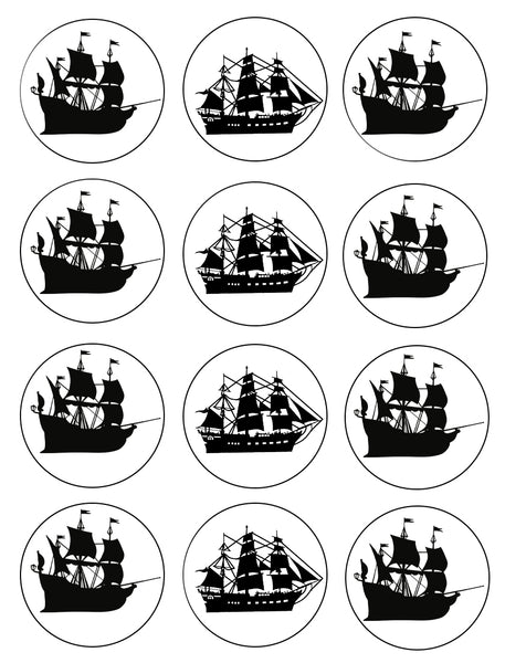 Ships Pirate Seafall Boat Seafaring Cupcake Toppers 12 Count Edible Cupcake Topper Images ABPID50793