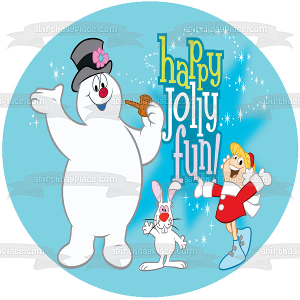 Frosty the Snowman Happy Jolly Fun with Karen and Hocus Pocus Rabbit Edible Cake Topper Image ABPID50803