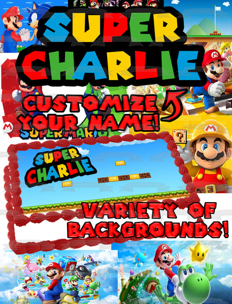 Mario Font Customizeable Edible Cake Topper Image ABPID50805