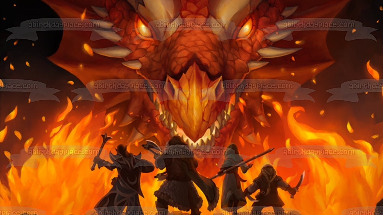 Dungeons and Dragons Red Dragon Flames Battle Warriors of Waterdeep Dnd Edible Cake Topper Image ABPID50813