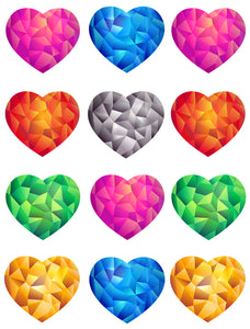 Crystal Hearts Colorful Variety Purple Blue Red Silver Green Edible Cupcake Topper Images ABPID50840
