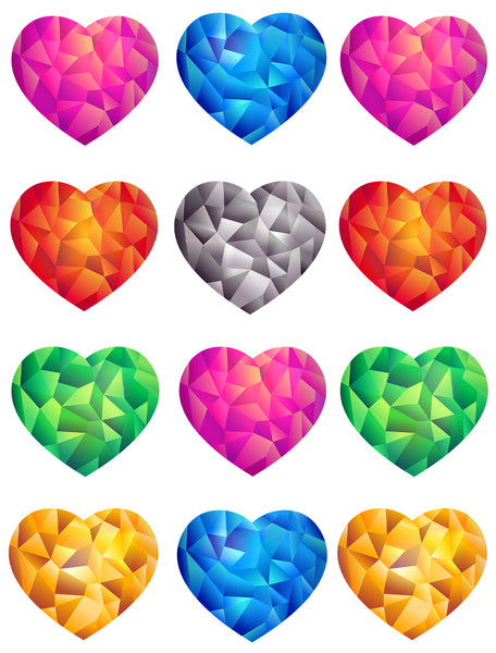 Crystal Hearts Colorful Variety Purple Blue Red Silver Green Edible Cupcake Topper Images ABPID50840