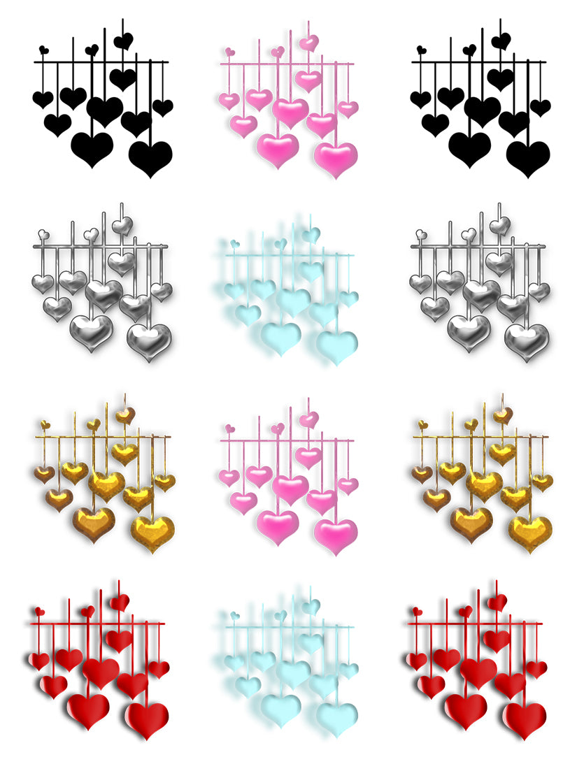 Hanging Hearts Colorful Assortment Edible Cupcake Topper Images ABPID50847