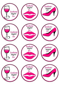 Ladies' Night In Pink High Heel Stiletto Kiss Lips Pink Wine Glass Edible Cupcake Topper Images ABPID50869