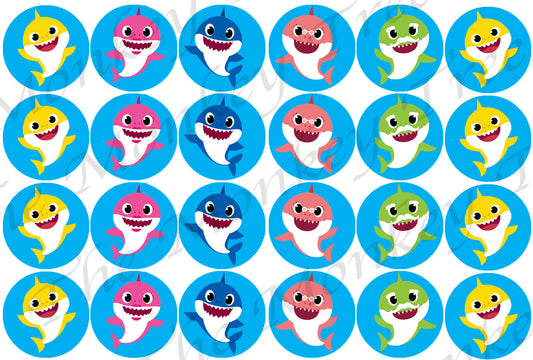 Bebé abuelo tiburón papá tiburón mamá tiburón abuela tiburón comestible Cupcake Topper imágenes ABPID50895 