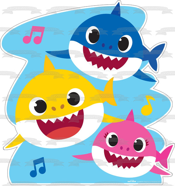 Baby Shark Mommy Shark Daddy Shark Music Notes Edible Cake Topper Image ABPID50970