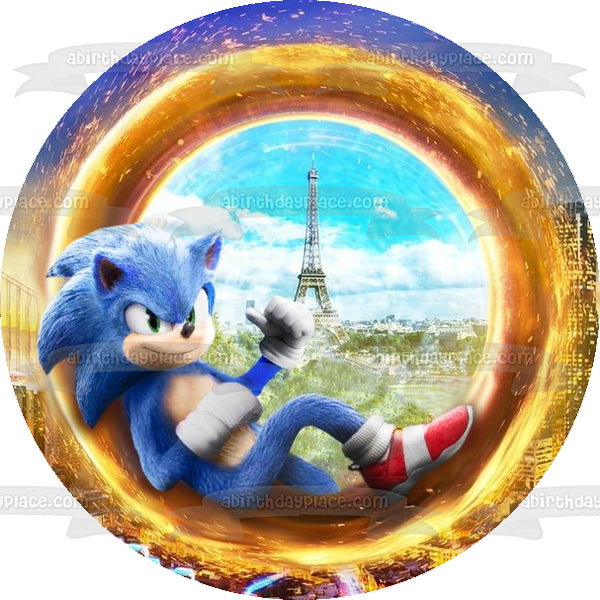 Sonic the Hedgehog Movie Poster Eiffel Tower Paris Edible Cake Topper Image ABPID51027