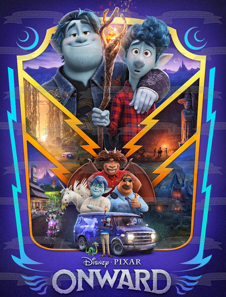 Disney Pixar Onward Movie Poster Ian Lightfoot Laurel Lightfoot Barley Lightfoot Edible Cake Topper Image ABPID51036