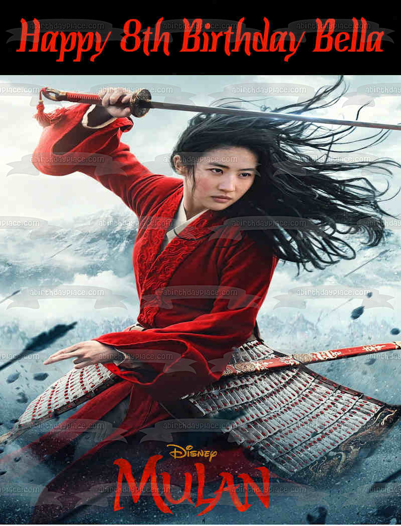 Disney Mulan la Espada Feliz Cumpleaños Nombre Personalizado Edible Cake Topper Imagen ABPID51053 