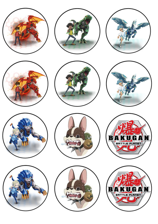 Bakugan Battle Planet Dan Kouzo Drago Gorthion Wynton Styles Lia Venegas Shun Kazami Lightening Edible Cupcake Topper Images ABPID51199