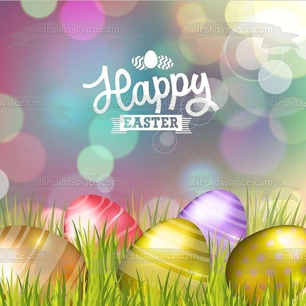 Happy Easter Metallic Easter Eggs Edible Cake Topper Image ABPID51210