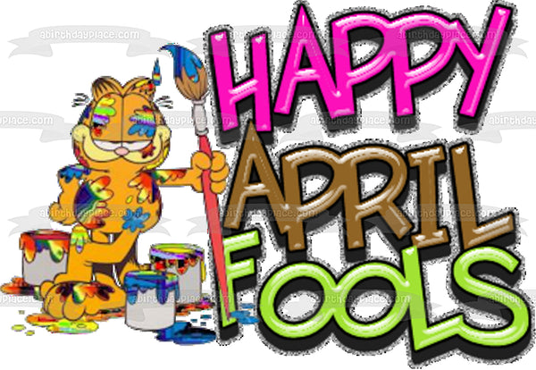 Garfield Happy April Fools Day Paint Buckets Edible Cake Topper Image ABPID51217