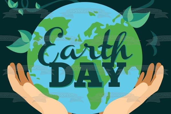 Earth Day Planet Earth Held In Hands Edible Cake Topper Image ABPID51218