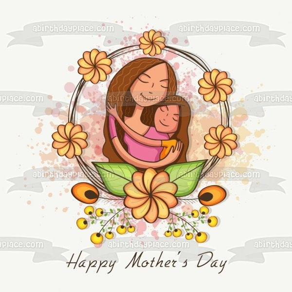 Happy Mother's Day Mother and Daughter Embracing Edible Cake Topper Image ABPID51230