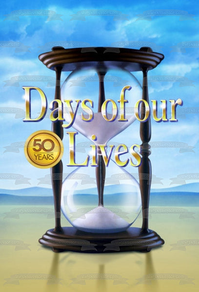 Days of Our Lives Hourglass 50 Years Cloudy Sky Background Edible Cake Topper Image ABPID51255