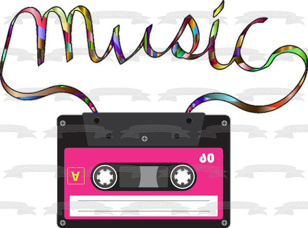 Music Mixtape Rainbow 80s 90s 70s Cassette Tape Personalizable Edible Cake Topper Image ABPID51273