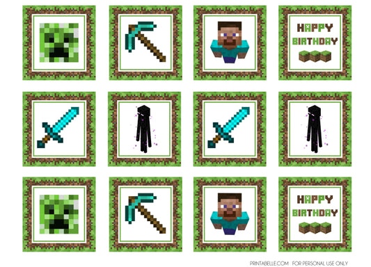Minecraft Happy Birthday Blue Diamond Steve Blue Diamond Sword Blue Diamond Pick Axe Enderman Creeper Edible Cupcake Topper Images ABPID51393