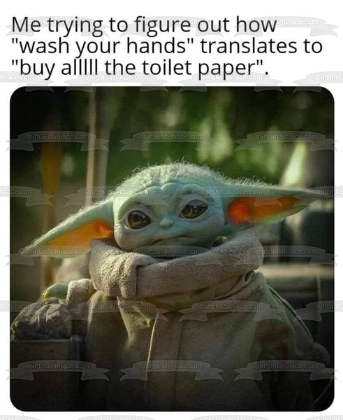 Star Wars Yoda Coronavirus Meme Hand Washing Edible Cake Topper Image ABPID51864