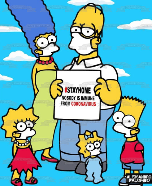 The Simpsons Coronavirus Meme #Stayhome Bart Lisa Maggie Homer Marge Edible Cake Topper Image ABPID51868