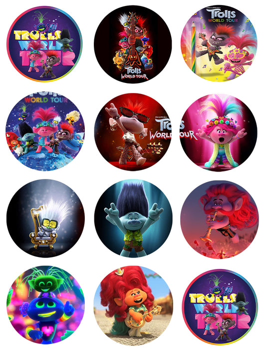 Trolls World Tour Queen Poppy Queen Barb Branch Tiny Diamond King Trollex Imágenes comestibles para cupcakes ABPID52219 