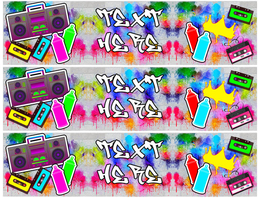 Graffiti Personalizable Strips Music Colors Paint Cans Cassettes 80s 90s Edible Cake Topper Image Strips ABPID52225