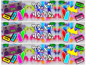 Graffiti Personalizable Strips Music Colors Paint Cans Cassettes 80s 90s Edible Cake Topper Image Strips ABPID52225