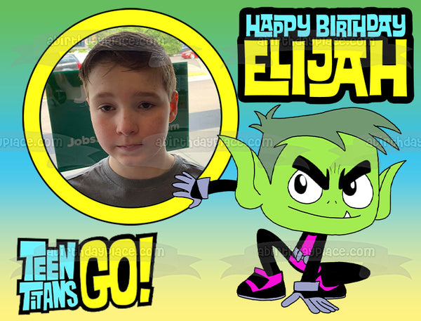 Teen Titans Go Happy Birthday Beast Boy Personalized Name and Picture Edible Cake Topper Image ABPID52232
