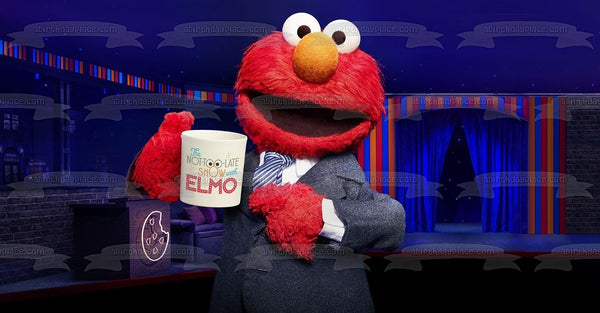 The Not-Too-Late Show with Elmo Coffee Mug Edible Cake Topper Image ABPID52453