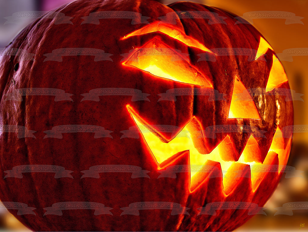 Scary JackOLantern Halloween Pumpkin Edible Cake Topper Image ABPID5