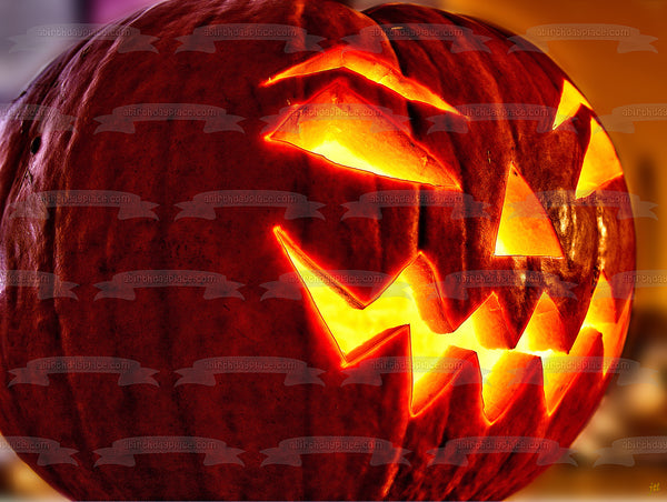 Scary Jack-O-Lantern Halloween Pumpkin Edible Cake Topper Image ABPID52625