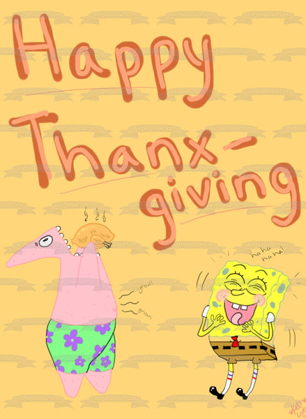 SpongeBob SquarePants Happy Thanx-Giving Patrick Eating Turkey Edible Cake Topper Image ABPID52727