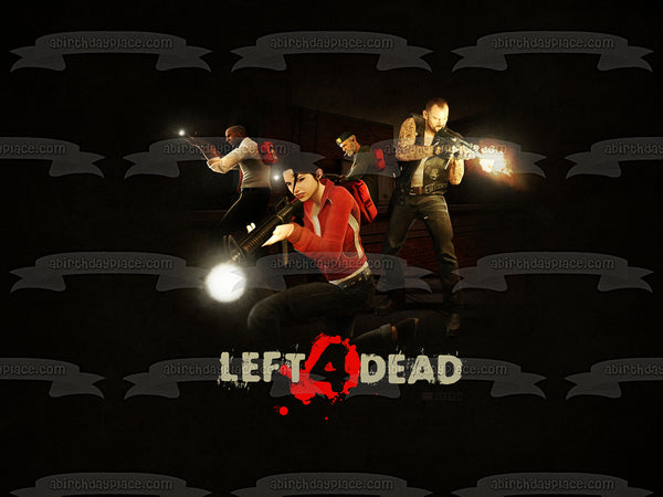 Left 4 Dead Zombie Multiplayer Shooter Gaming Logo Bill Francis Louis Zoey Edible Cake Topper Image ABPID52746