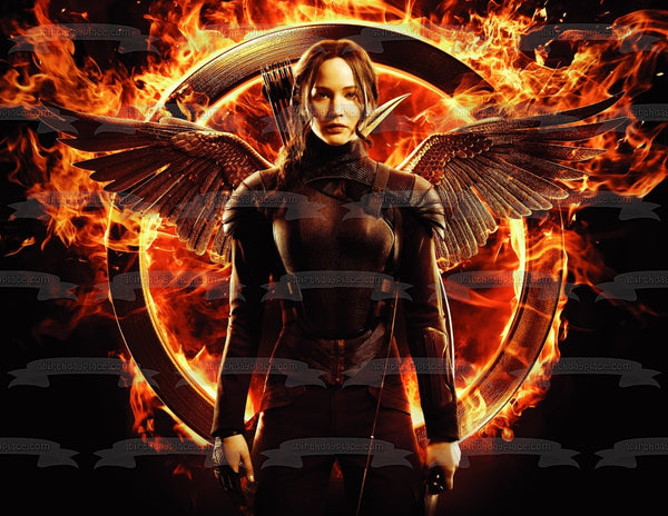 Hunger Games Katniss Mockinjay Fire Wings Edible Cake Topper Image ABPID52756