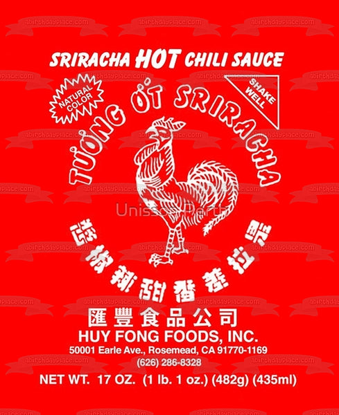 Sriracha Hot Chili Sauce Label Edible Cake Topper Image ABPID52861