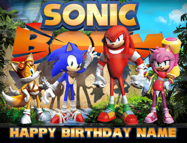 Sonic Boom Sonic the Hedgehog Knuckles Tails Amy Rose Happy Birthday Personalized Name Edible Cake Topper Image ABPID52995