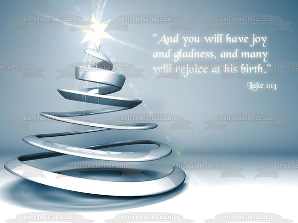 Merry Christmas Religious Inspiration Silver Christmas Tree Edible Cake Topper Image ABPID53039