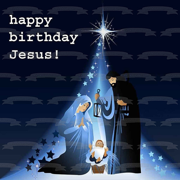 Happy Birthday Jesus Mary Joseph Baby Jesus Edible Cake Topper Image ABPID53040