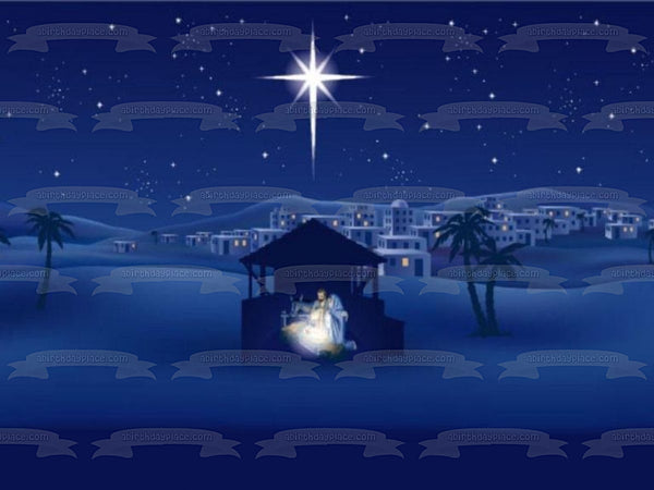 Nativity Scene Religious Inspirational Merry Christmas Baby Jesus Edible Cake Topper Image ABPID53045