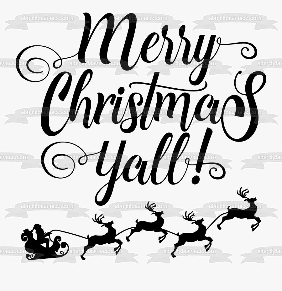 Feliz Navidad, Papá Noel, trineo, reno, siluetas en blanco y negro, decoración comestible para tarta, imagen ABPID53065 