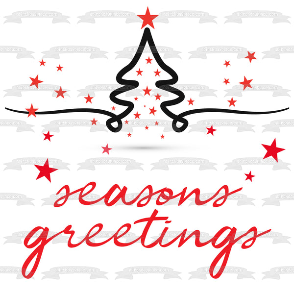 Season's Greetings Christmas Tree Stars Edible Cake Topper Image ABPID53071