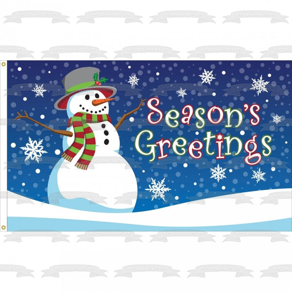 Season's Greetings Snowman Edible Cake Topper Image ABPID53075