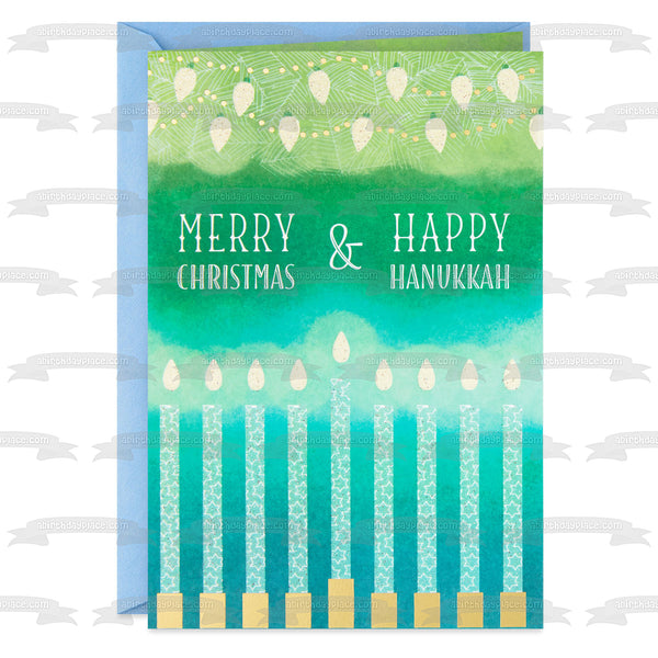 Merry Christmas and Happy Hanukkah Candles Edible Cake Topper Image ABPID53113