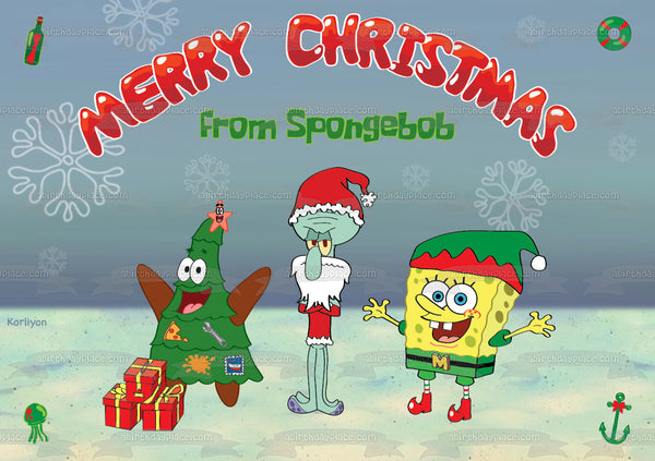SpongeBob SquarePants Merry Christmas Patrick Squidword Christmas Costumes Edible Cake Topper Image ABPID53114