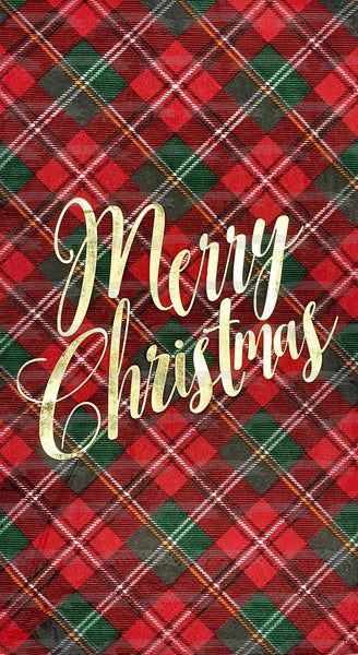 Merry Christmas Red and Green Plaid Background Edible Cake Topper Image ABPID53123