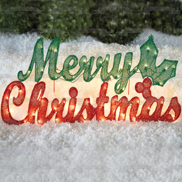 Merry Christmas Christmas Lights Mistletoe Edible Cake Topper Image ABPID53125